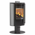 Three Black Fireplaces With Glass Doors Burning Flame And Chimney Design