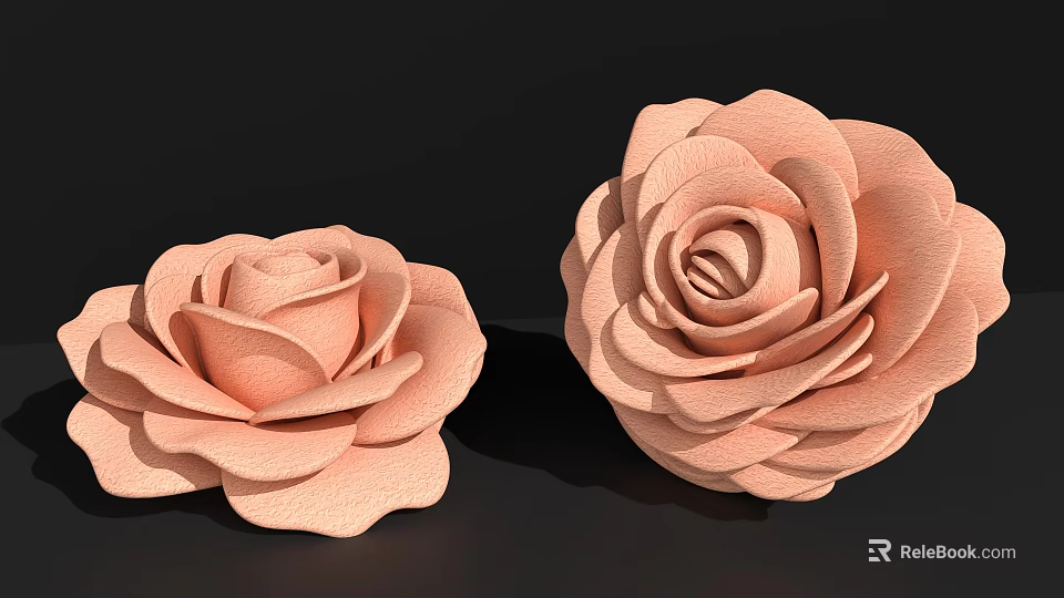 Pink Rose Shaped Decorative Ornament Set With Textured Petals For Home Decor 3d model 