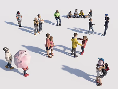 Diverse Group of People Standing Interacting and Carrying Items in Open Space 3d model