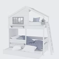White House Shaped Children's Bed with Bunk Design Window Birdhouse Ladder and Pillows