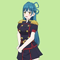 Anime Woman With Blue Hair Ponytail Gold Epaulettes And Dark Uniform