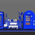 Blue Themed Photo Check in Spot With Telephone Booth Fridge Love Lock Bench And Bicycle