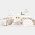 Modern Bedroom Interior With Two Single Beds Nightstand Pendant Light Wall Art And Plant