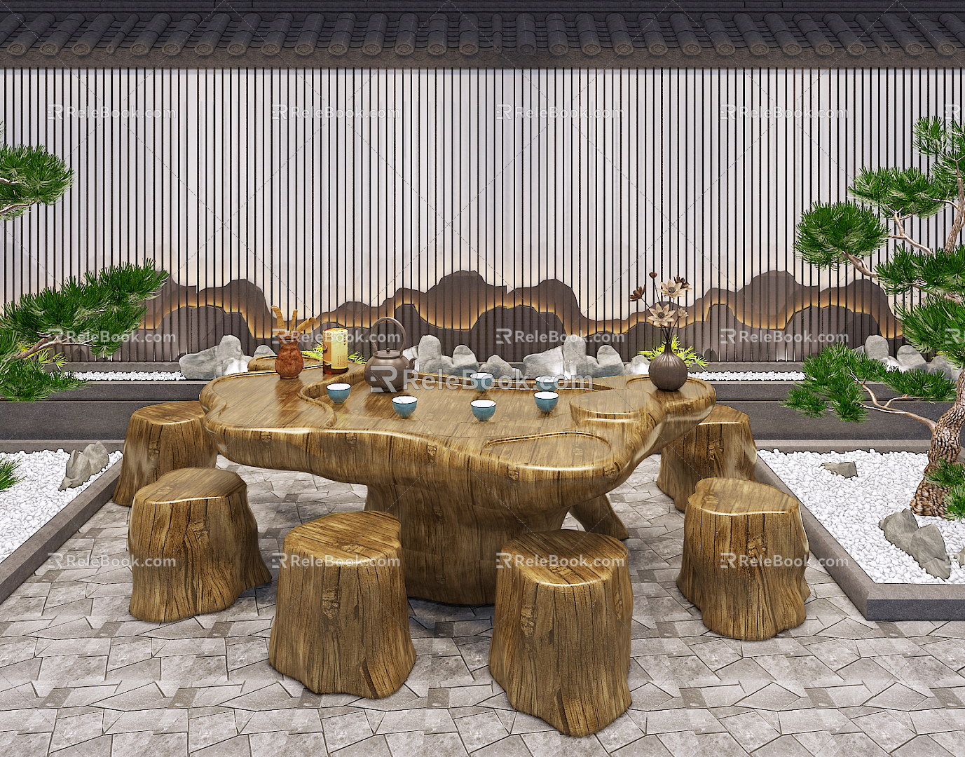 Chinese root carving tea sea tea table 3d model