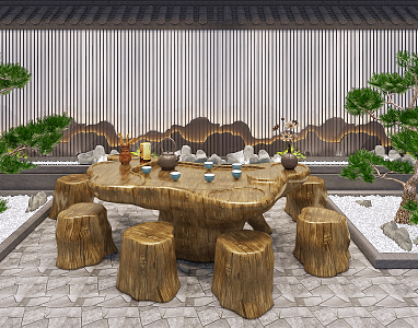 Chinese root carving tea sea tea table 3d model