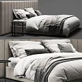 Elegant Modern Double Bed With Upholstered Headboard Gray White Pillows And Linen Bedding