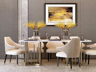 Post-modern Dining Table and Chair Combination Dining Table and Chair Tableware Hanging Picture 3d model