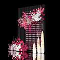 Artistic Decorative Design With Pink White Flowers On Vertical Stripes And Black Background
