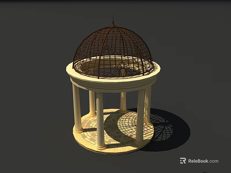 Classical Dome Structure With White Columns And Patterned Floor Metal Lattice Top 3d model 