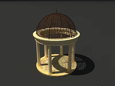 Classical Dome Structure With White Columns And Patterned Floor Metal Lattice Top 3d model