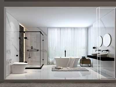 Modern Bathroom Interior With Marble Walls Freestanding Bathtub Glass Shower And Double Vanity 3d model
