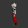 Anime Style 3D Character Model With White Hair Red Pants And Gold Accent Shoes Standing In Neutral Pose