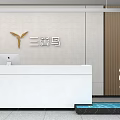 Modern Front Desk Reception Area With White Countertop Water Feature Sculpture And light Background