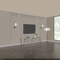 Elegant TV Stand with Paneled Walls Wall Sconces and Floor Lamp