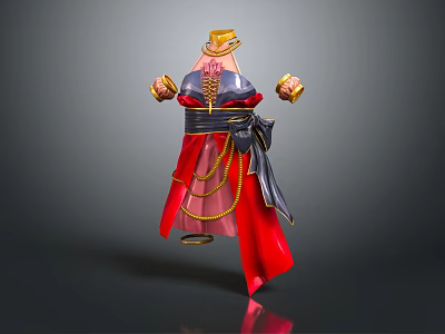 Traditional Red Robe With Blue Gold Decorations Black Belt And Tassels 3d model