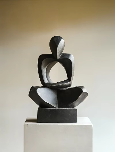 Abstract Seated Human Form Sculpture With Geometric Curves And Hollow Design 3d model