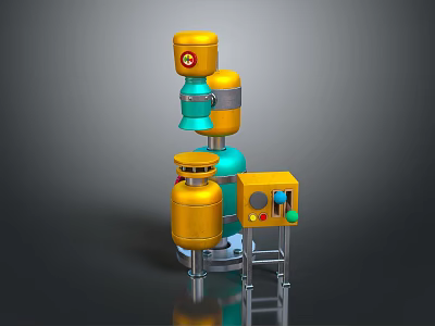 Industrial Processing Equipment With Yellow Blue Cylindrical Tanks Control Panel And Ladder 3d model