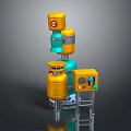 Industrial Processing Equipment With Yellow Blue Cylindrical Tanks Control Panel And Ladder