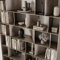 Modern Wooden Shelving Unit with Books Decorative Items and Layered Storage Design