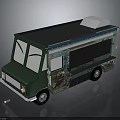 Green and Black Food Truck with Decorative Patterns White Top Section and Windows