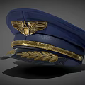 Blue Military Style Hat with Gold Eagle Emblem Star and Leaf Patterns 3d model