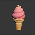 Creamy Pink Swirl Ice Cream in Golden Waffle Cone on Dark Background
