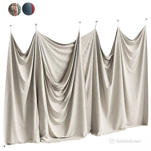 Stylish Gray Fabric Wall Decor With Draped Pleated Design For Home Interior 3d model 