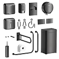 Sleek Black Bathroom Accessories Set With Soap Dispenser Tissue Holder Towel Racks And Trash Bin