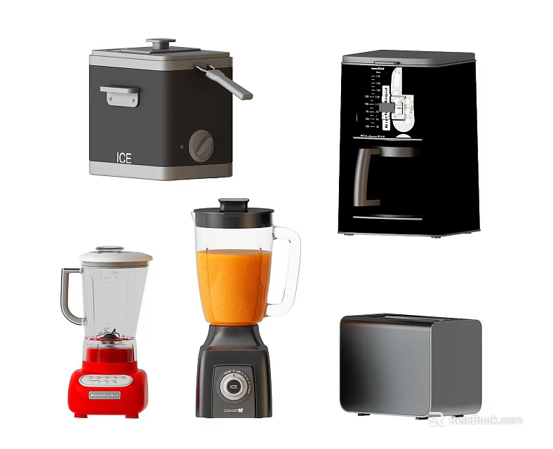 Modern Home Kitchen Appliances With Juicer Coffee Maker Blender And Toaster 3d model 