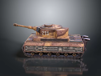 Detailed Military Tank Model With Camouflage Paint Number 211 Cannon And Tracks Design 3d model