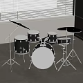 Modern Musical Instrument Drum Set With Drums Cymbals Gray Floor And Window Blinds