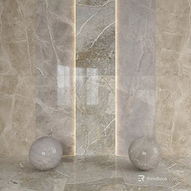 Marble Wall Panels With Various Textures And Illuminated Spherical Balls 3d model