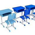 Blue And Light Blue Children's School Classroom Desks And Chairs Set