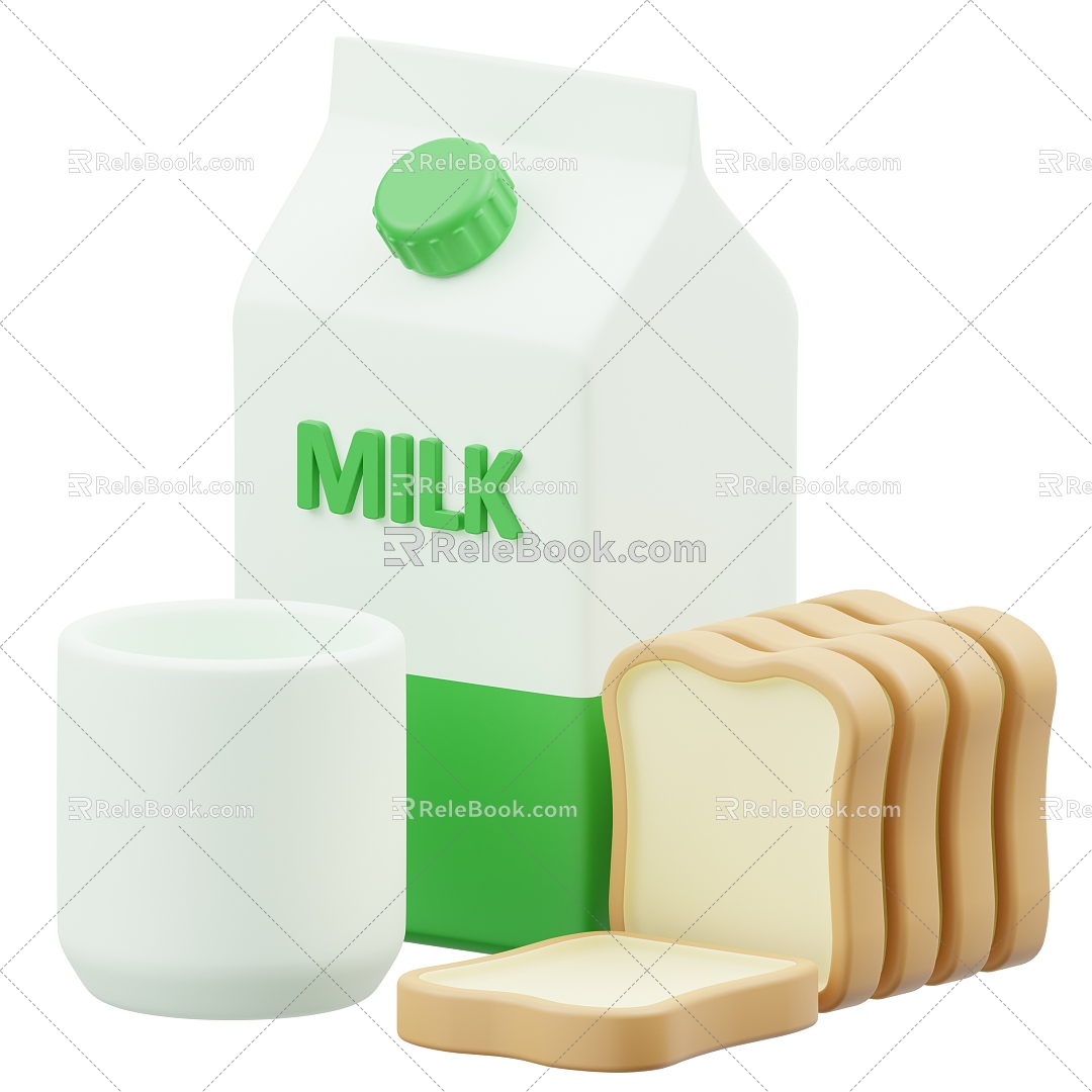 Modern Milk Bread Cartoon Milk Cartoon Bread 3d model