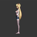3D Anime Character With Blonde Twin Tails Blue Eyes Red White Top And Striped Stockings