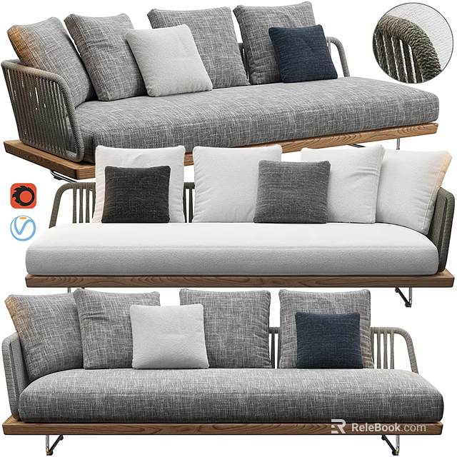 Modern Two Seater Sofa With Gray Fabric Upholstery And Decorative Pillows 3d model 