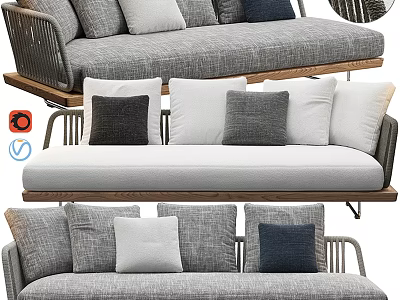 Modern Two Seater Sofa With Gray Fabric Upholstery And Decorative Pillows 3d model