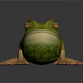 Green Frog Sculpture With Yellow Eyes Red Flowers On Back And Orange Limbs