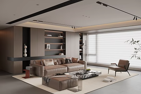 Italian Modern Living Room Sofa Coffee Table Combination Multi-person Combination Sofa Leather Art Sofa Marble Coffee Table Marble Coffee Table Leisure Chair Sofa Background Wall Floor 3d model