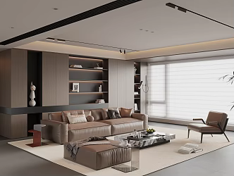 Italian Modern Living Room Sofa Coffee Table Combination Multi-person Combination Sofa Leather Art Sofa Marble Coffee Table Marble Coffee Table Leisure Chair Sofa Background Wall Floor 3d model
