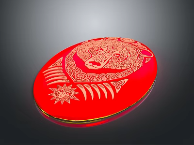 Red Oval Decorative Box With Intricate White Animal Pattern For Daily Use 3d model
