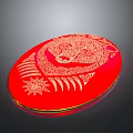 Red Oval Decorative Box With Intricate White Animal Pattern For Daily Use