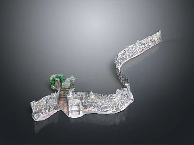 Detailed Winding Great Wall Model Architecture With Watchtower And Green Vegetation 3d model