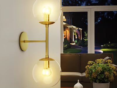 Double Globe Glass Shade Gold Wall Lamp Illuminating Modern Living Room Space 3d model
