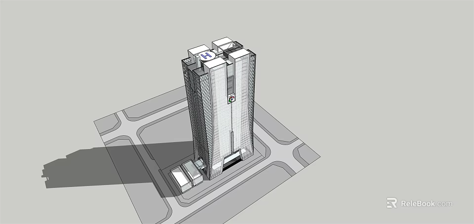 Modern High Rise Office Building With Glass Facade Ground Floor Entrance And Urban Road Layout 3d model 