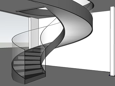 Modern Spiral Staircase With Glass Railing And Black Steps In Minimalist Interior 3d model