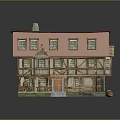 Traditional Style Log Cabin Featuring Pink Roof Wooden Frame Multiple Windows And Porch Area