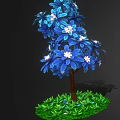 Vibrant Blue Flowering Trees With Lush Green Grass And Blossoms