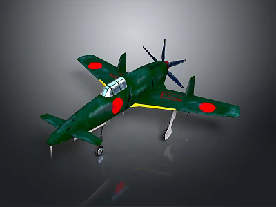 Green Model Airplane With Red Circles Propeller Landing Gear And Cockpit 3d model