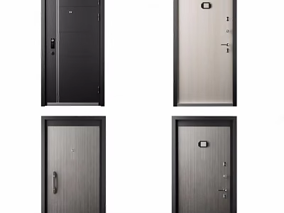 Modern Security Doors With Black Silver Finish Secure Locks And Peephole Designs 3d model